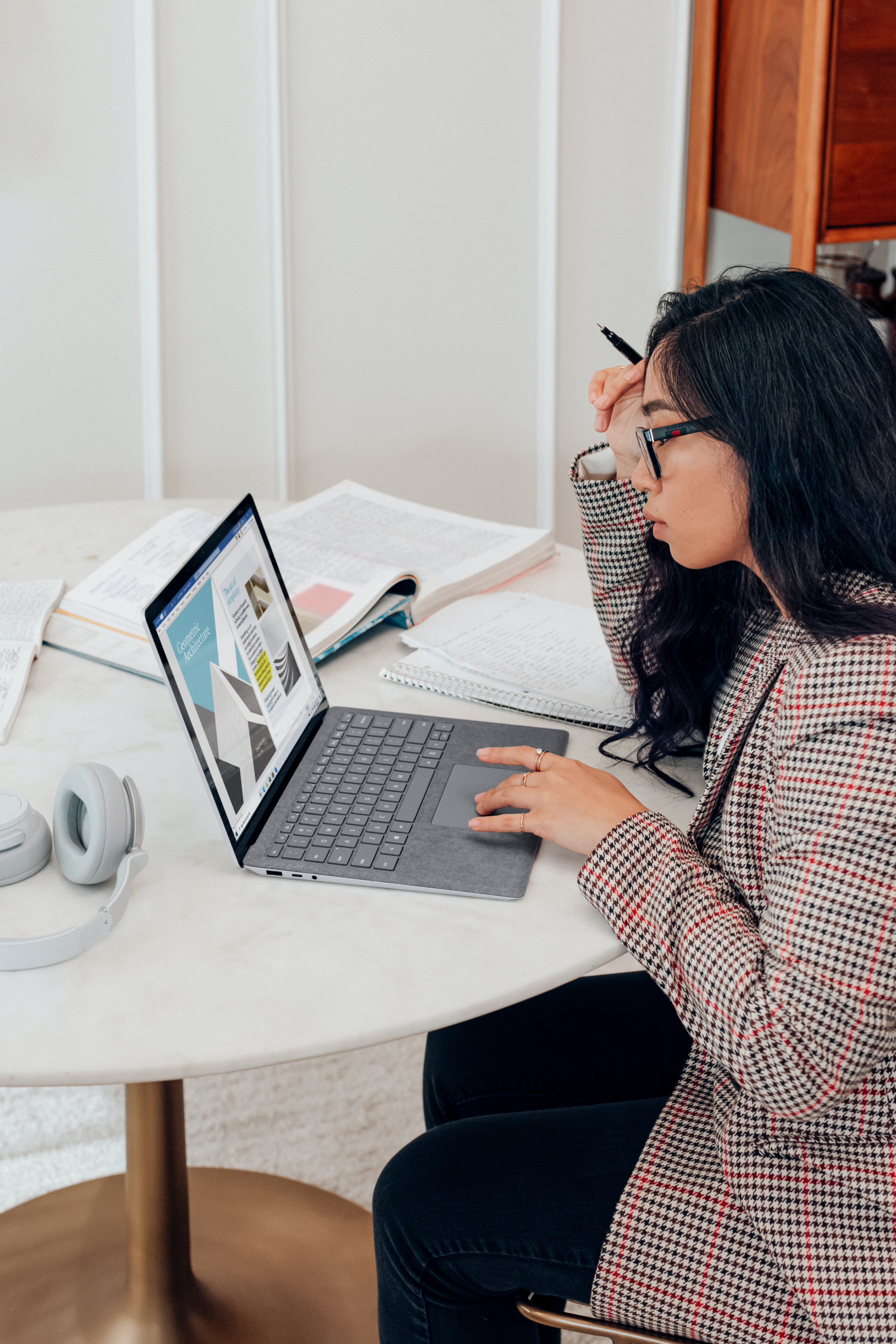 Woman working on a laptop